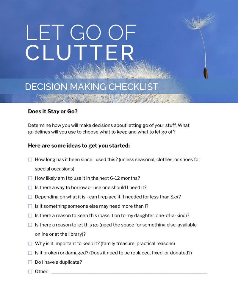 Let Go of Clutter Decision-Making Checklist – (Downloadable – PDF)