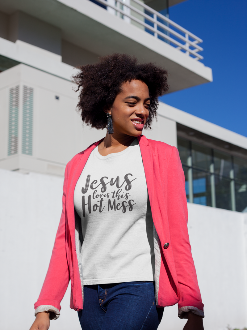 Jesus Loves This Hot Mess - Cotton T-Shirt